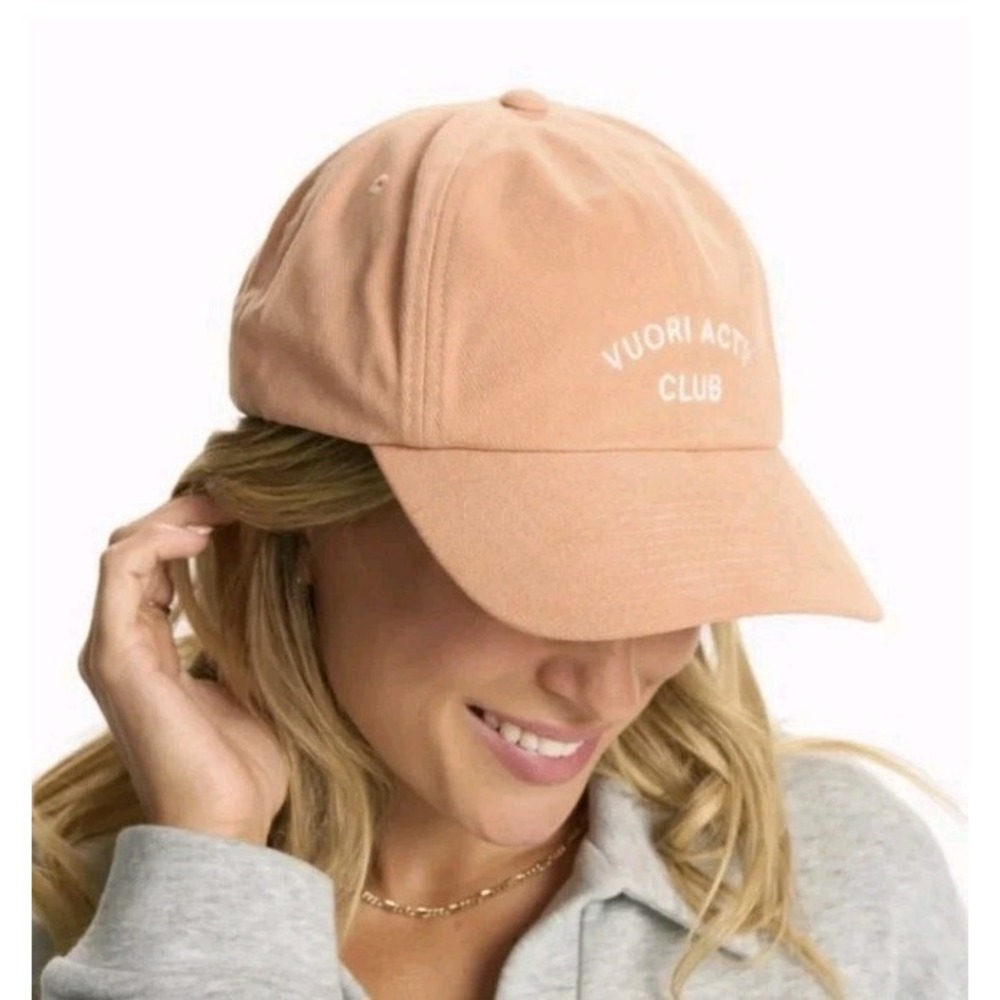 Vuori Logo Adjustable Ball Cap Hat Tan Unisex Men Women Strapback Active